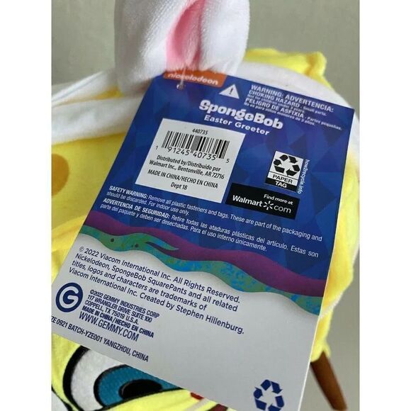 Spongebob Squarepants Easter Bunny Greeter Nickelodeon Plush Large 29” NWT - Picture 3 of 12
